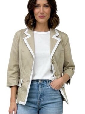 #600 Michael Kors Beige Jacket with White Trim. Like New